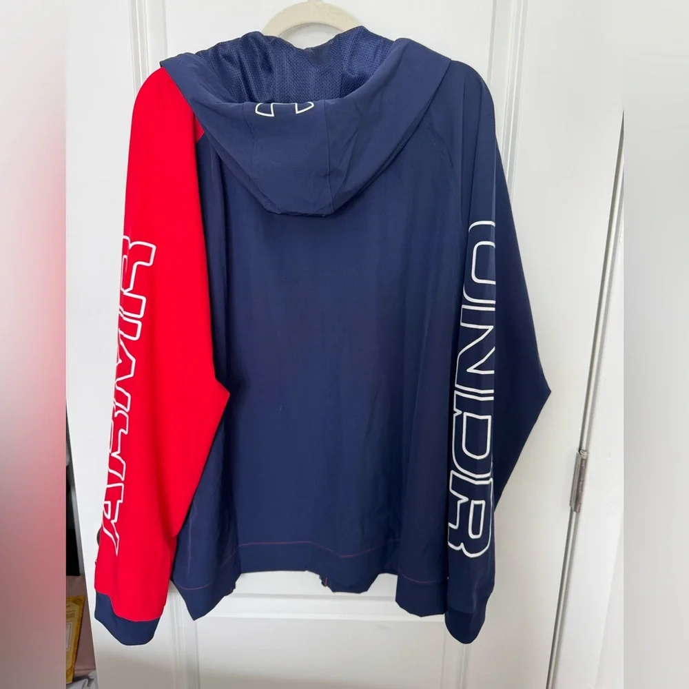Under Armour Full Zip Hoodie Red Navy Logo Sleeves Men’s XL NWT - Picture 2 of 12